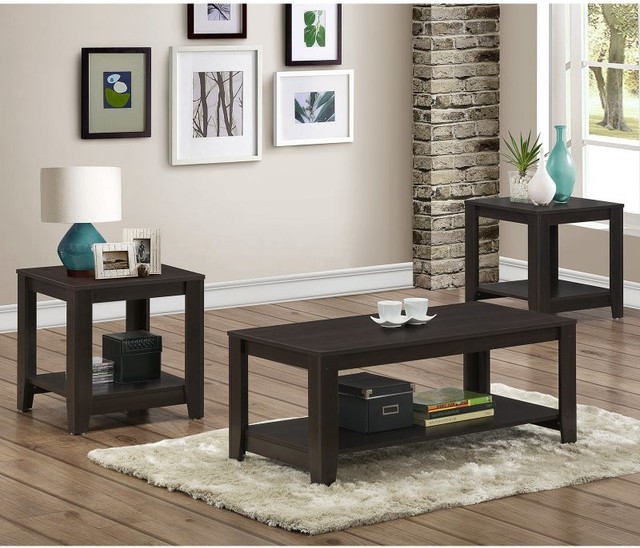 Table Set 3Pcs Set Coffee End Side Accent Living Room Laminate Brown