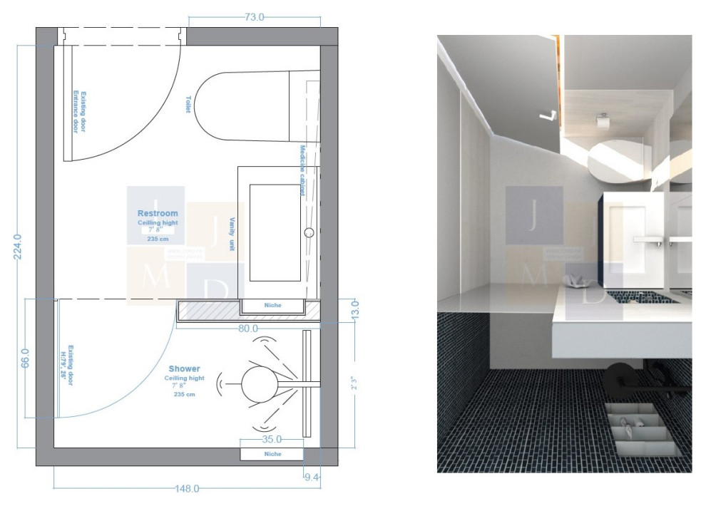 Rénovation de salle de bain -Visuel vue au dessus et plan