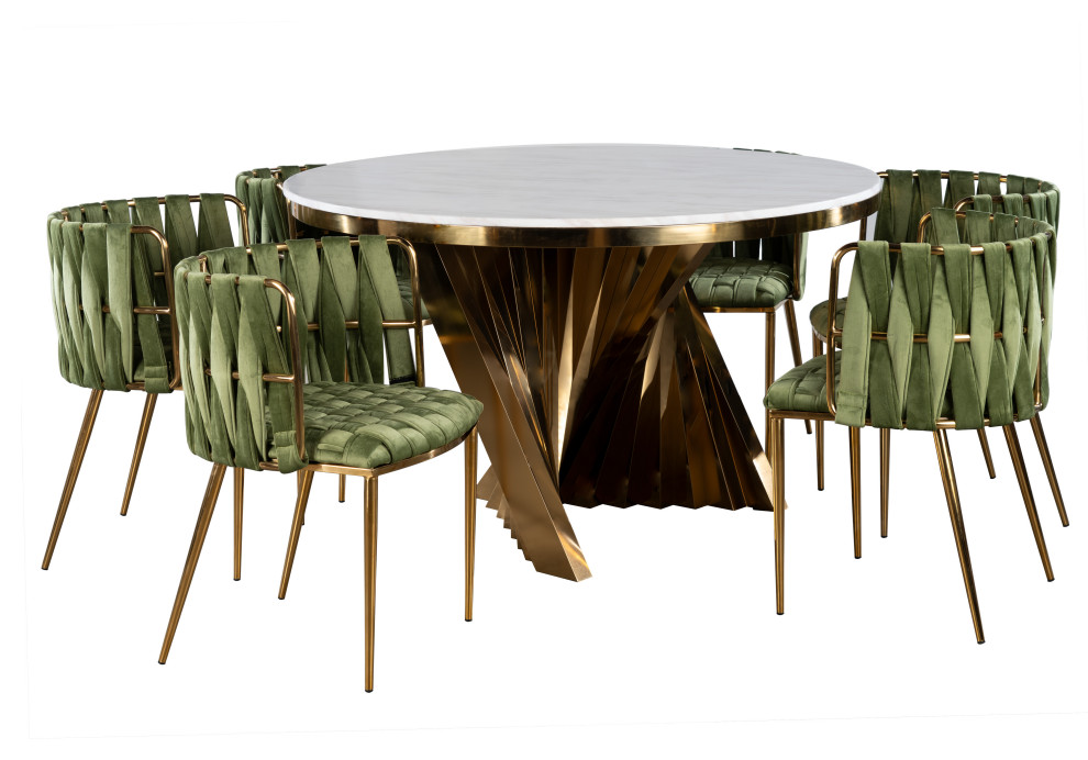 Waterfall Dining Set With 6 Chairs, Green