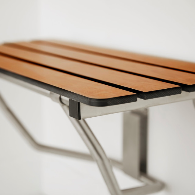 Teak Phenolic Wall-Mount Folding Transfer Bench Shower Seat, Right ...
