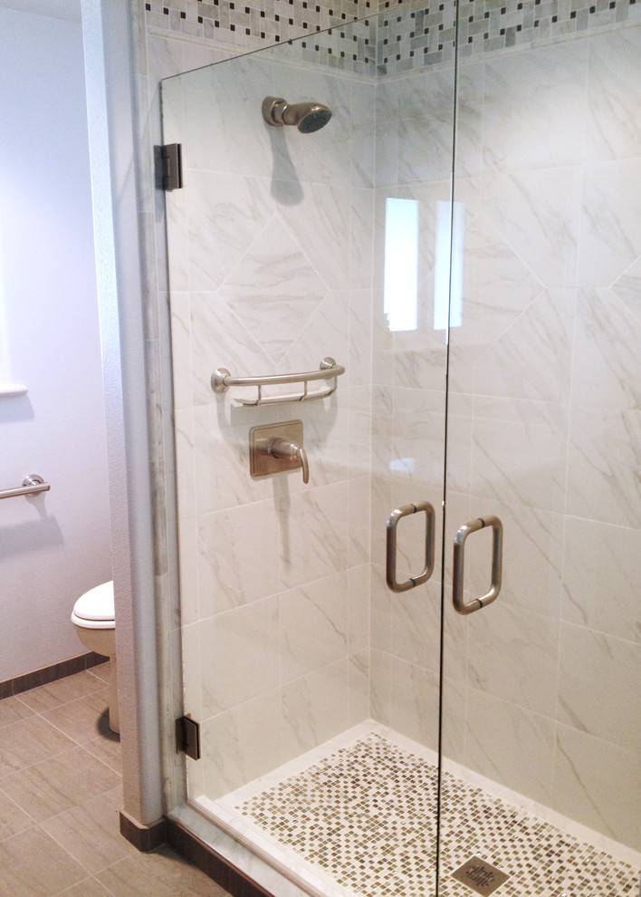 Inspiration for a mid-sized contemporary bathroom in Other with an alcove shower.