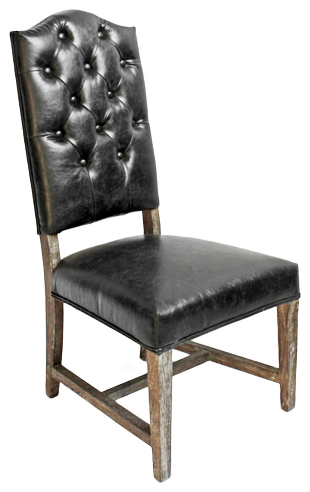 Black Leather Tufted Dining Chair Farmhouse Dining Chairs by