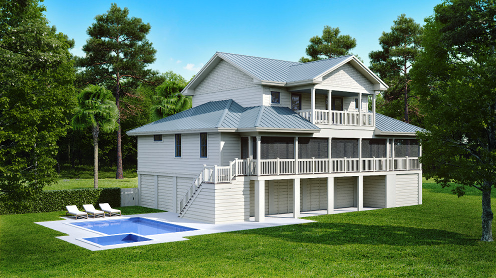 New cottage style home on Hilton Head Island, as seen from the rear