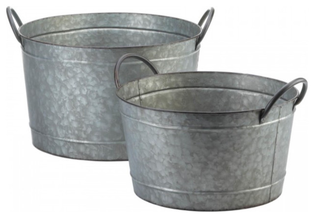 Galvanized Metal Bucket Planter Set Farmhouse Indoor Pots And Planters By The House Of Awareness Houzz - Galvanized Wall Bucket Planter