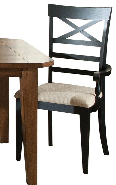 Liberty Furniture Hearthstone Upholstered Arm Chair in Black, Dark Wood (Set of