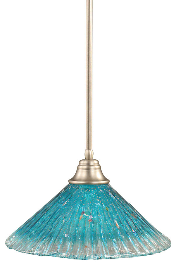Toltec 26-BN-715 Brushed Nickel Finish Stem Pendant with 16" Teal Crystal Glass
