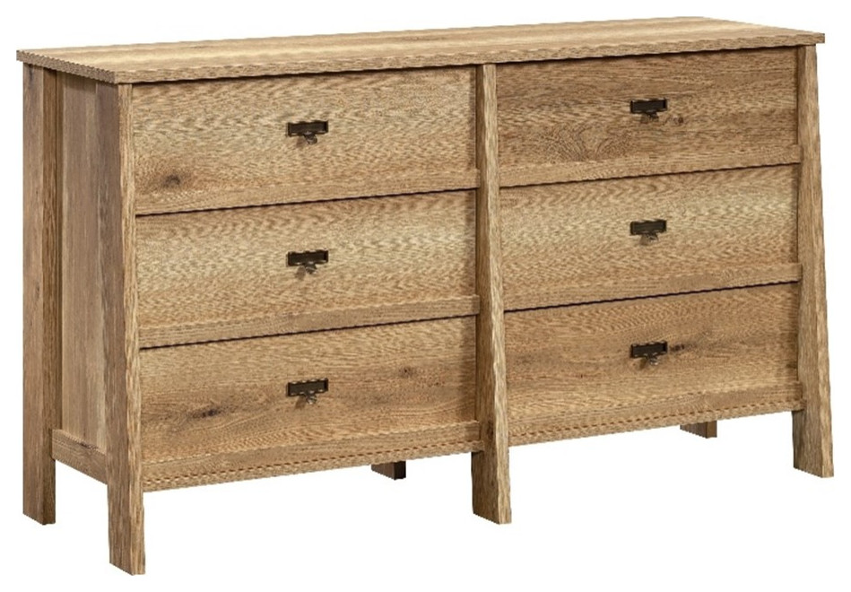 Bowery Hill 6 Drawers Farmhouse Engineered Wood Dresser in Timber Oak