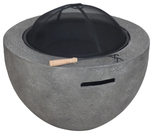 GDF Studio Lilith Outdoor 32" Wood Burning Concrete Round Fire Pit, Gray