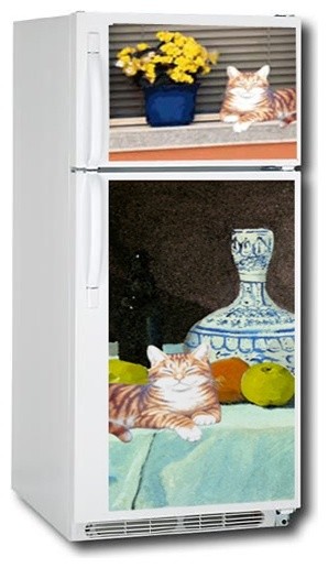Lounging Cat Top & Bottom Custom Refrigerator Cover