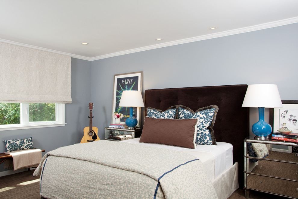 Transitional bedroom photo in San Francisco with gray walls