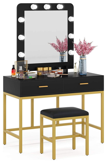 Vanity Table Set With Lighted Mirror, Lighted Vanity Set With Stool