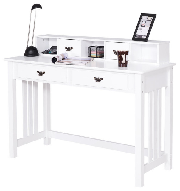 Costway Writing Desk Mission White Home Office Computer Desk 4 Drawer