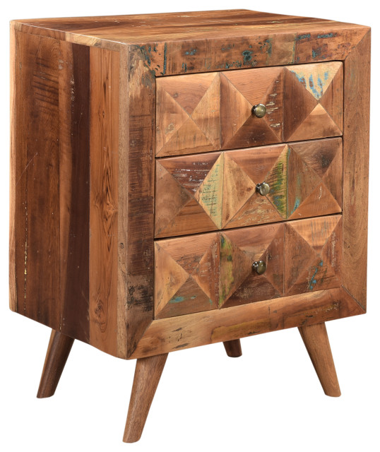 Avery Geometric Pattern 3 Drawer Nightstand Midcentury Nightstands