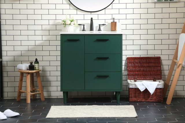Elegant VF47030MGN-BS 30"Bathroom Vanity, Green With Backsplash - Midcentury - Bathroom Vanities ...