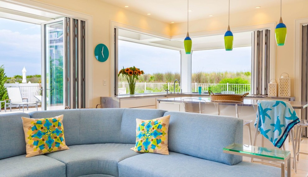 Stone Harbor Modern - Example of a beach style living room design in Philadelphia