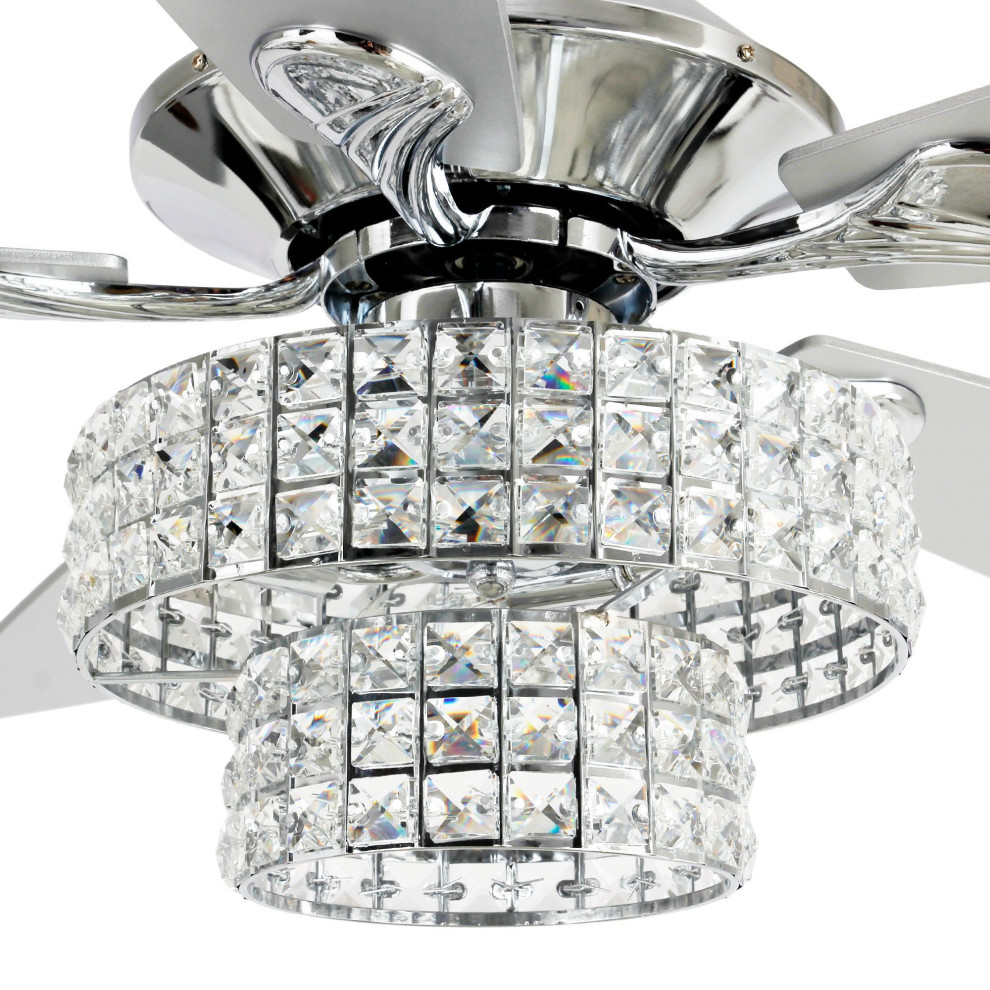 52 Crystal Chandelier Ceiling Fan With Led Light 5 Blades
