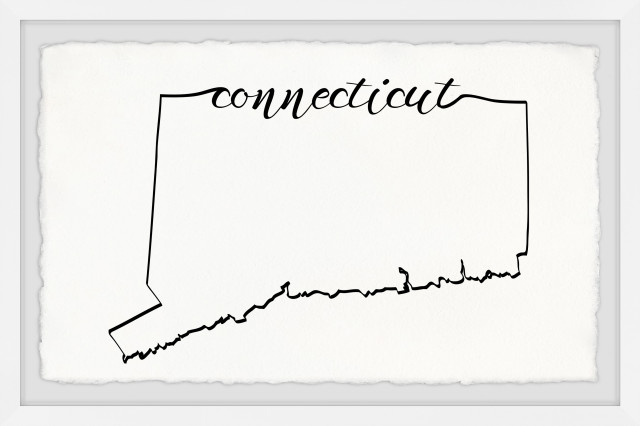 “Connecticut Map Outline” Framed Painting Print, 45x30 - Contemporary
