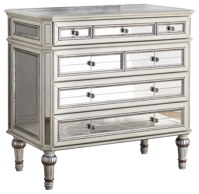 Emory Antique Cream With Mirrored Hall, Distressed Mirrored Dresser