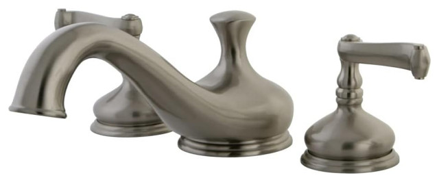 Elegant Tub Faucet, Low Profile Spout & Scrolled Lever Handles, Brushed Nickel