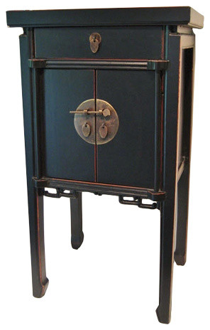 Oriental Asian black Lacquer cabinet Nightstand table