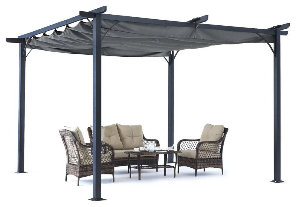 Patio Pergola, Sturdy Metal Structure With Adjustable Polyester Shade, Dark Gray