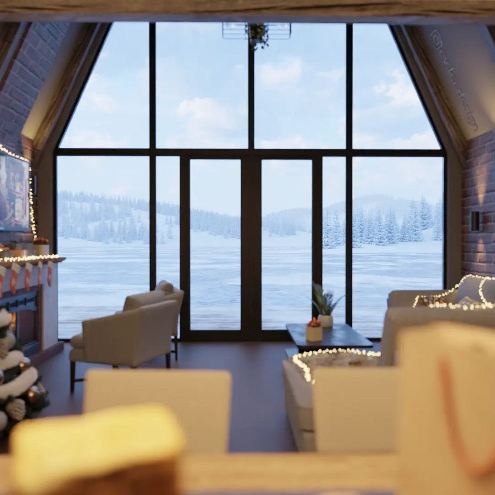 Кухня-гостинная в A-Frame доме