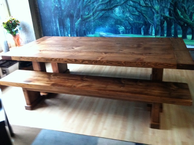 reclaimed wood table and benches - contemporary - dining room