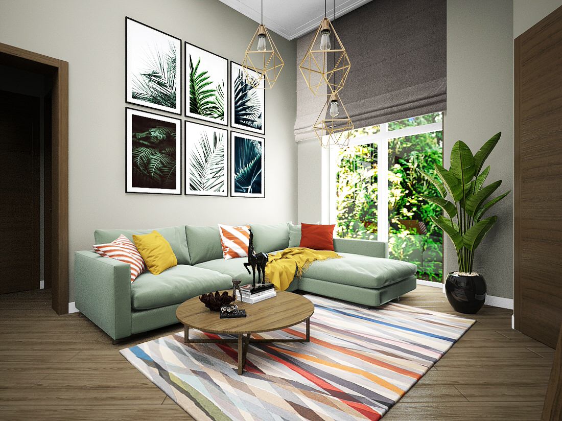 Проект гостиной в коттеджном посёлке "Найди" в Игермане