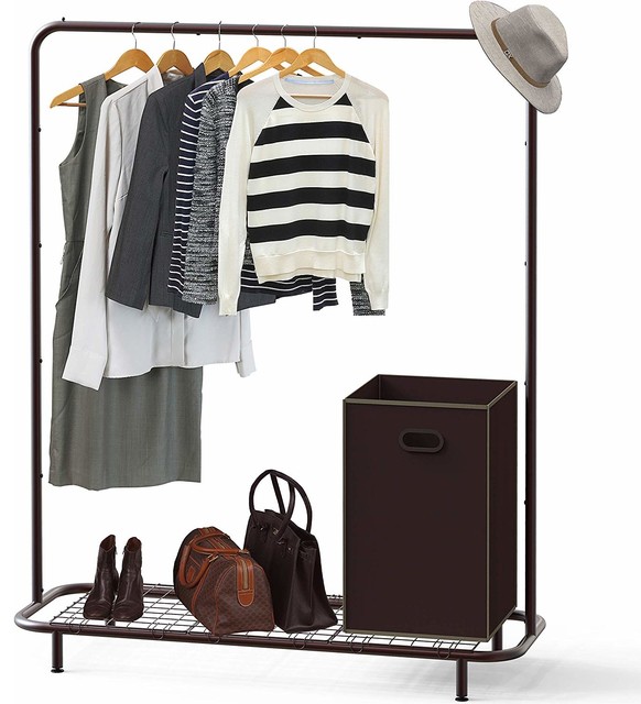 Industrial Pipe Clothing Garment Rack With Bottom Shelves Contemporary Clothes Racks By Brawbuy Deals Houzz