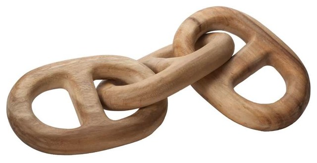 Dimond Hand Carved 3 Link Decorative Wooden Chain Brown Beach Style Sculptures By Gwg Outlet
