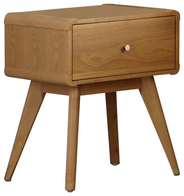 Wooden Night Stand With Drawer And Flared Legs, Light Brown