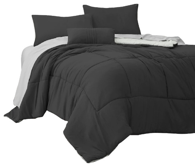 Benzara BM276984 Alice 8 Piece King Comforter Set, Soft Dark Gray By