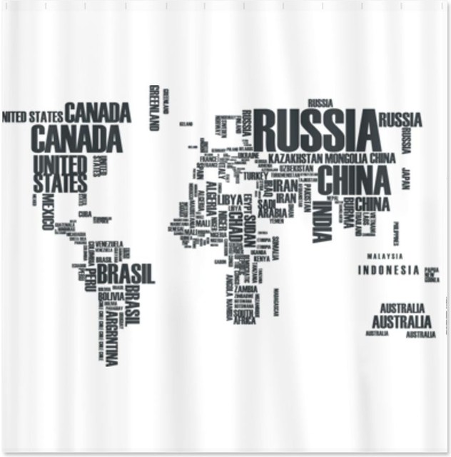 Map Of The World Shower Curtain Amazon Typography Map Shower Curtain, White modern-shower-curtains