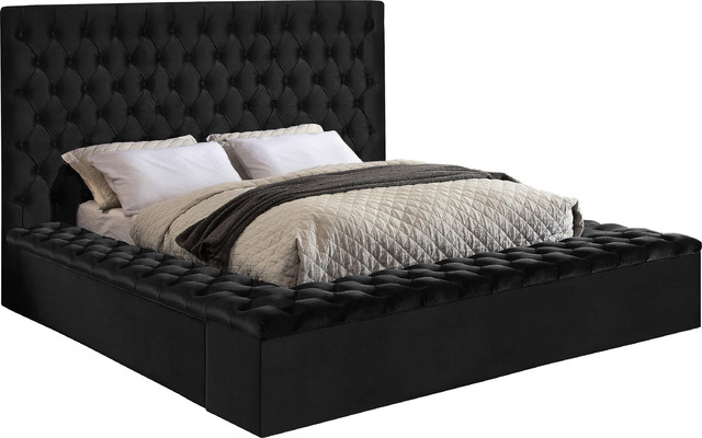 Bliss Velvet Bed Contemporary, Black Velvet Queen Bed