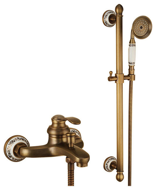 Leon Luxury Brass Antique Mixer Tap Single Handle Shower Faucet Traditional Tub And Shower