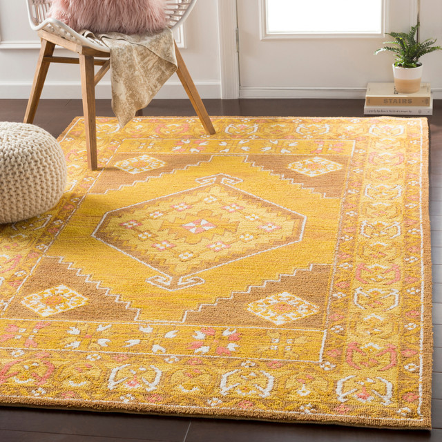 Arabia Updated Traditional Mustard, Camel Area Rug Southwestern