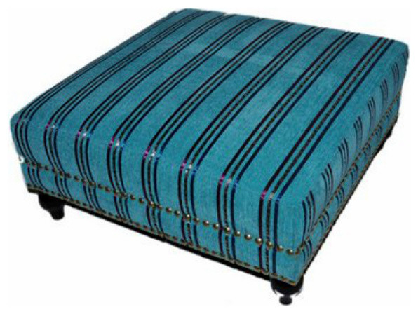 Moroccan Handwoven Kilim Wool Square Ottoman Chair Pouf Turquoise Silk Stripes Southwestern Footstools And Ottomans By Moroccan Furniture Bazaar Llc Houzz