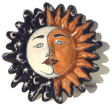 Moon Talavera Ceramic Sun Face Southwestern Wall Sculptures By Fine Crafts Imports Houzz