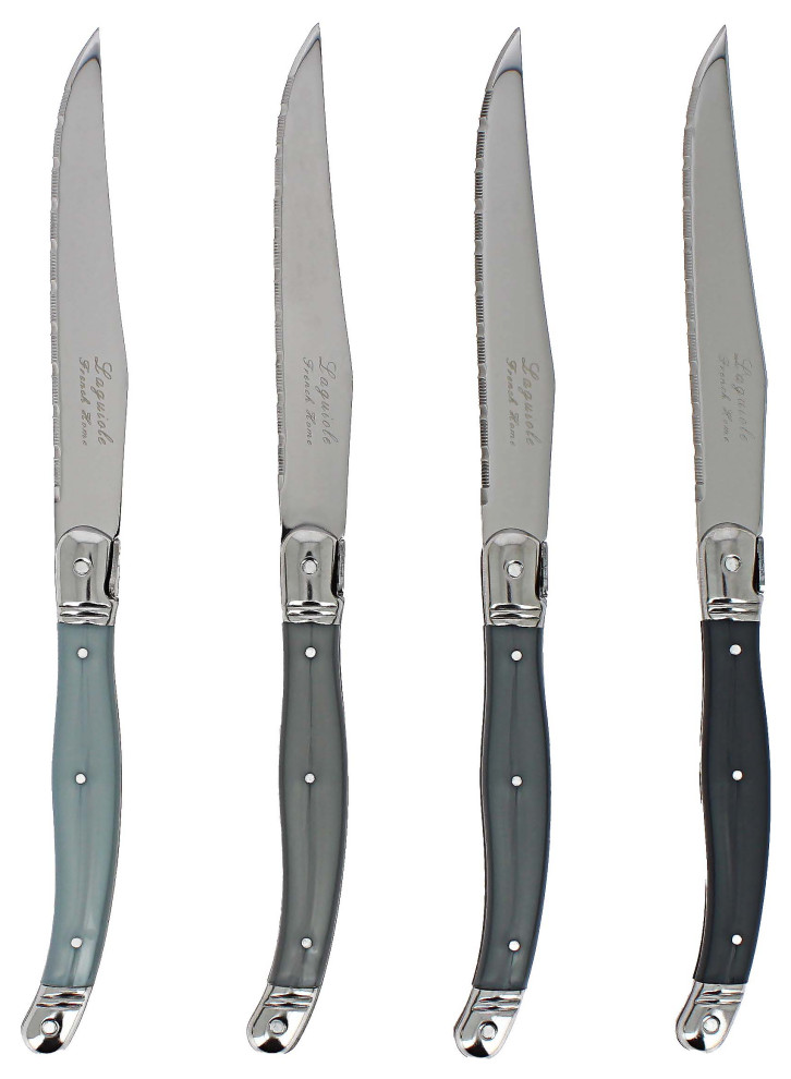 French Home Set of 4 Laguiole Steak Knives, Shades of Grey