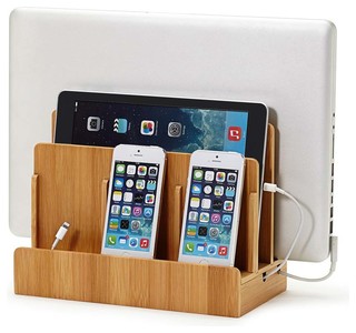 Smart Charging Station With USB and AC Power Hub, Bamboo