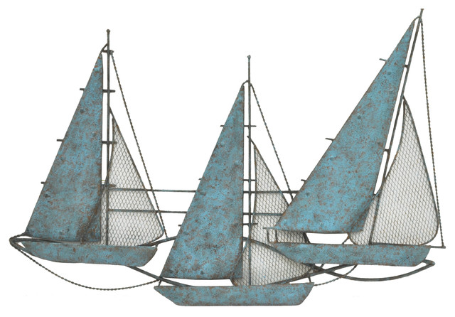 Metal Sailboat Wall Art sailboat trio metal wall sculpture, rust brown - beach style Metal Sailboat Wall Art sailboat trio metal wall sculpture, rust brown - beach style