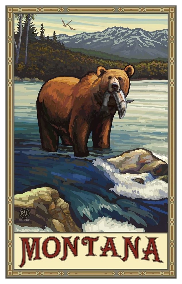 Paul A. Lanquist Montana Grizzly With Fish Art Print, 24"x36"