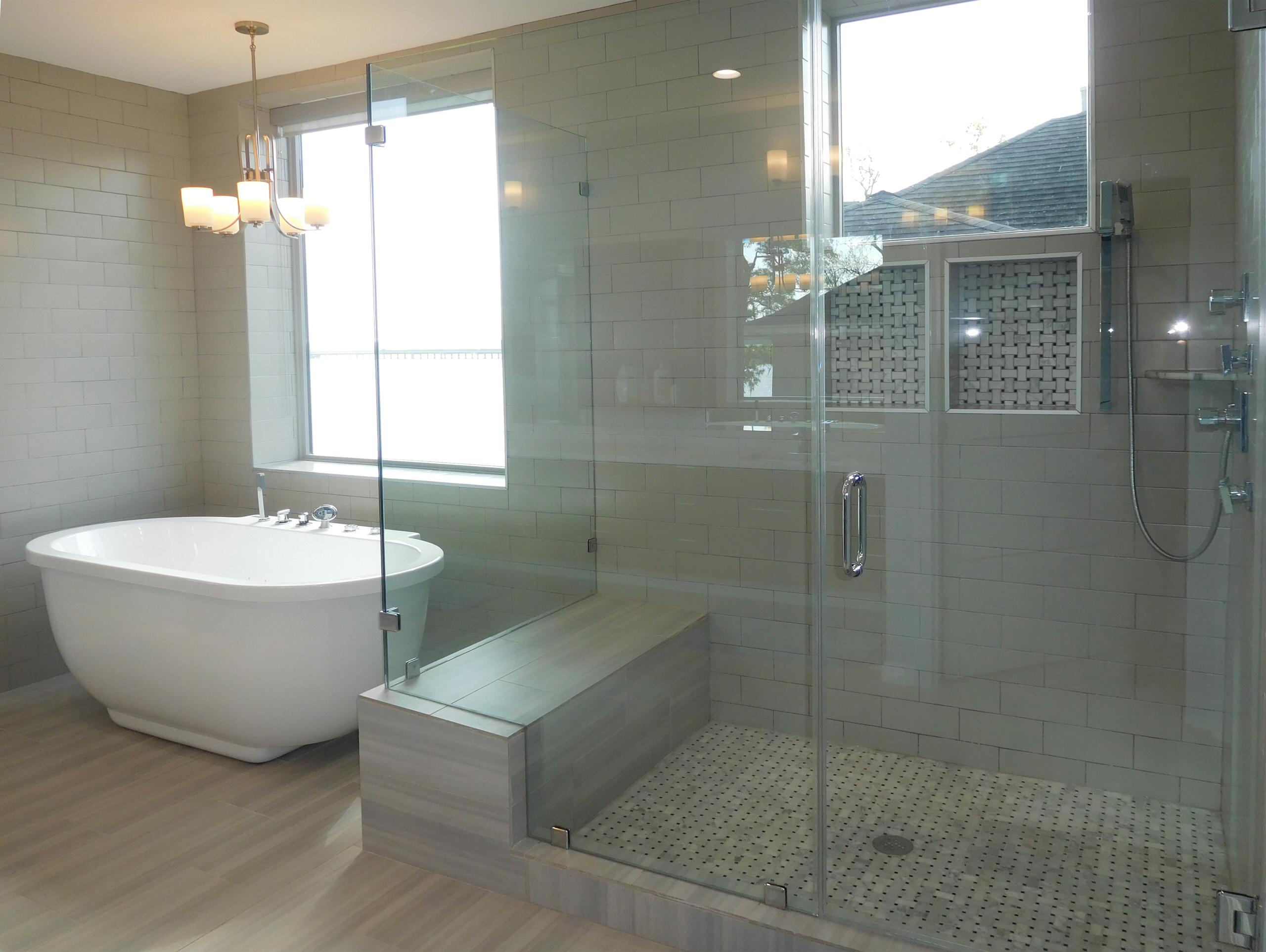 Freestanding tub with separate shower
