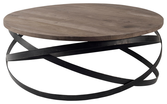 Triumph Coffee Table Industrial Tables By Mercana Furniture Décor - Black Metal And Wood Round Coffee Table Triumph Coffee Table Industrial Tables By Mercana Furniture Décor - Black Metal And Wood Round Coffee Table