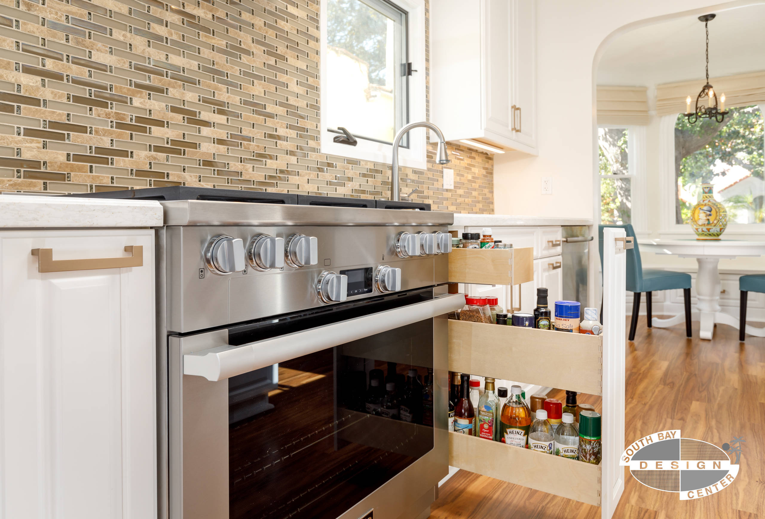 Transitional White Cabinetry with Bench Seating Area