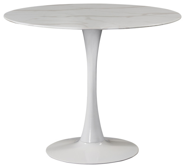 The Luna Dining Table, 36", White, Midcentury, Round