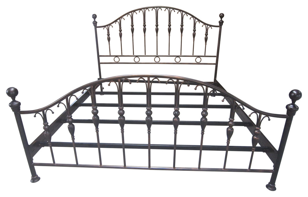 Aged Bronze Patina Wrought Iron Bed, Rod Iron King Bed Frame