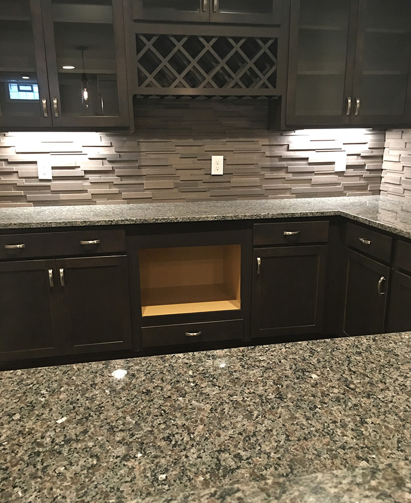 Stacked Stone Backsplash Transitional Home Bar Columbus by Rite