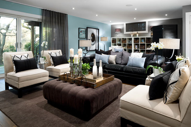 jane lockhart blue basement living room - modern - living room