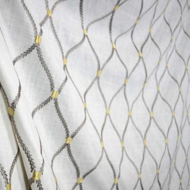 Dean Embroidery Smoke Wavely Linen Trellis Fabric Traditional Dean Embroidery Smoke Wavely Linen Trellis Fabric